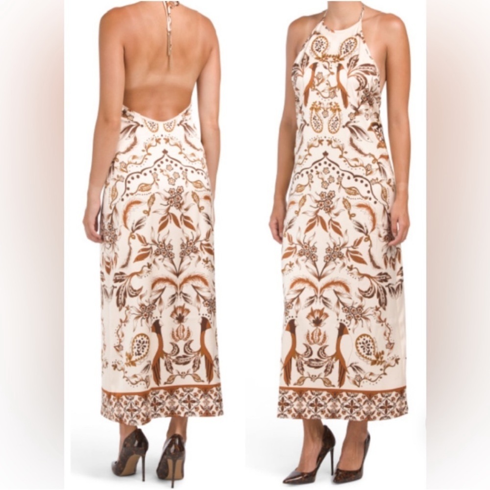 House of Harlow 1960 Halter Maxi Dress Boho Print Open Back Size M